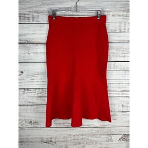 Ann Taylor Red Midi Mermaid Skirt New Small Classic Office Business Bold Flounce